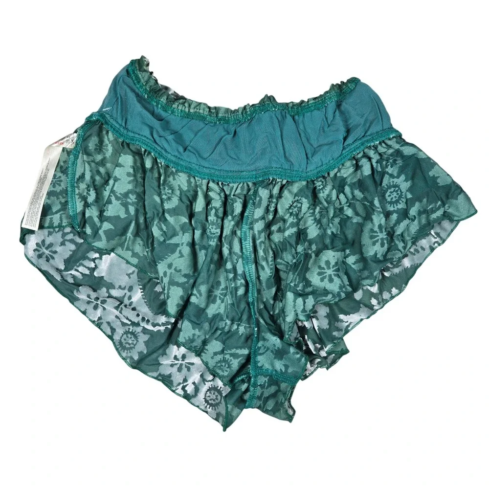 Free People Snow Angel Micro Combo Green Floral‎ Velvet Shorts XS OB2098978